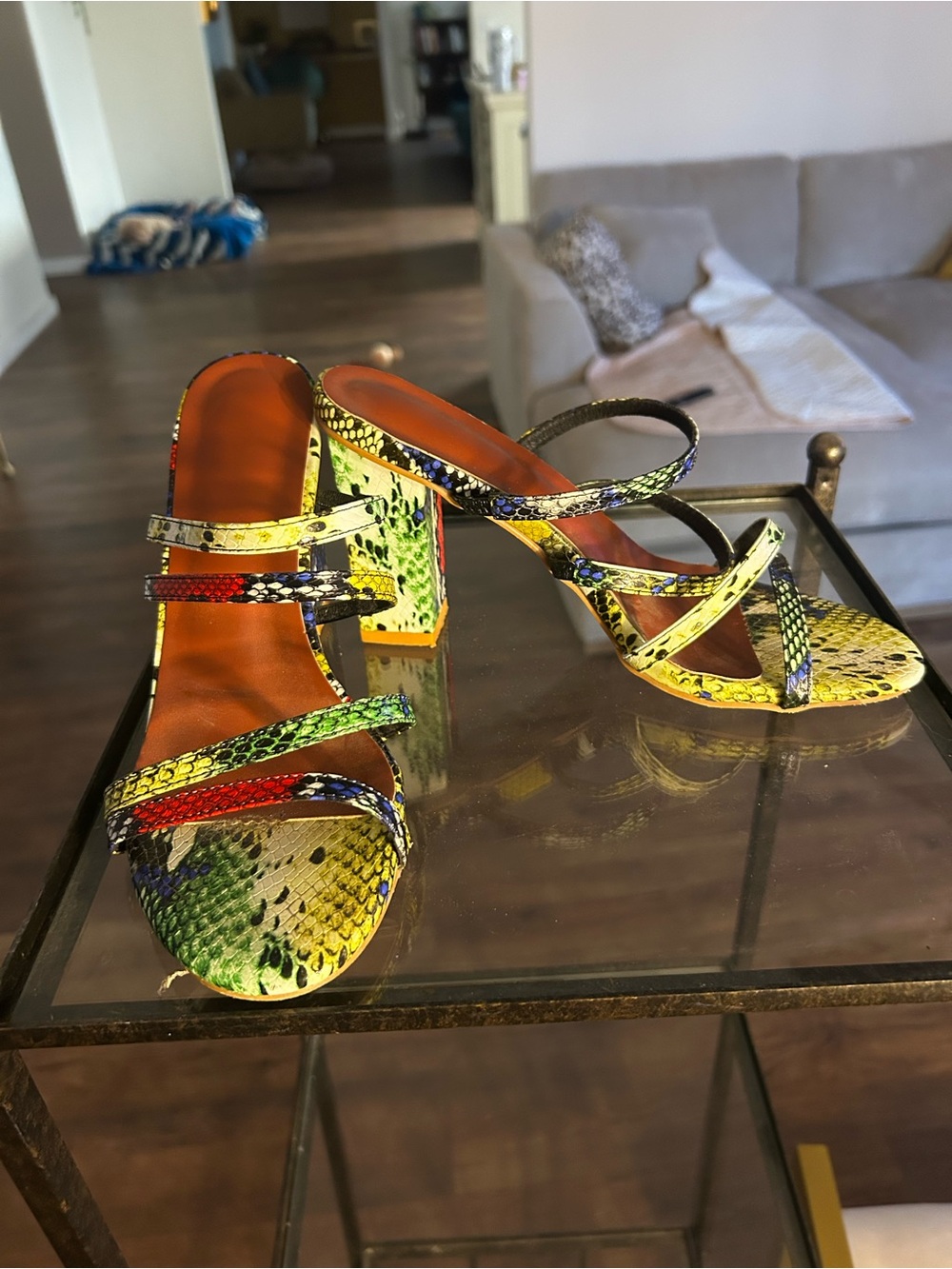 Women’s Multicolor Snake-Print Strappy Block Heel Sandals